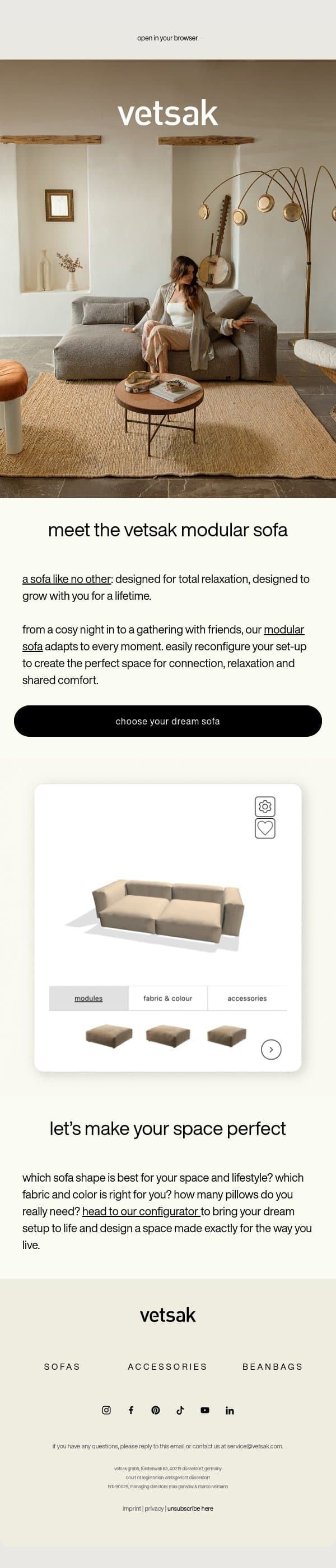 designed for total relaxation email from Vetsak screenshot