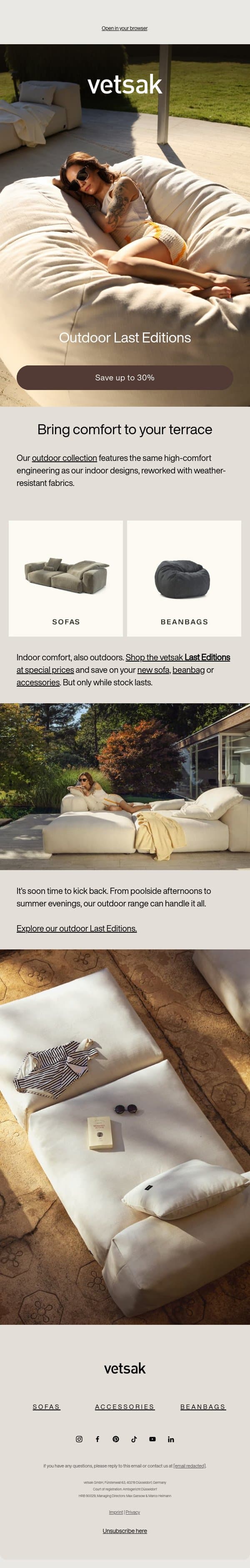 Your lounge at special prices email from Vetsak screenshot