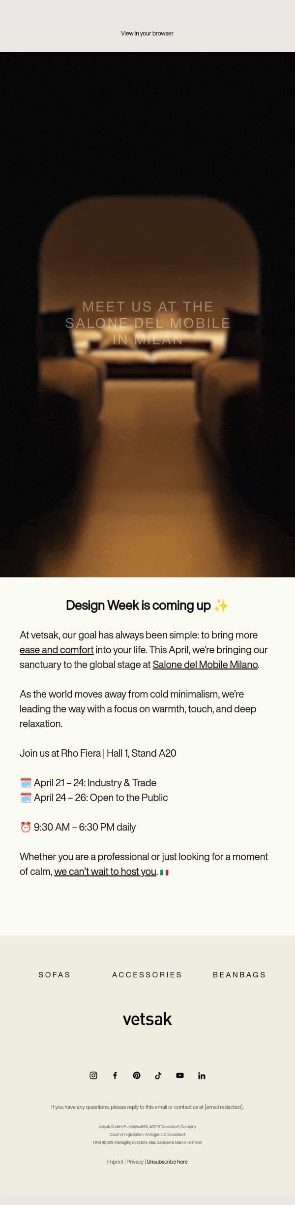Design Week is coming up ✨ email from Vetsak screenshot