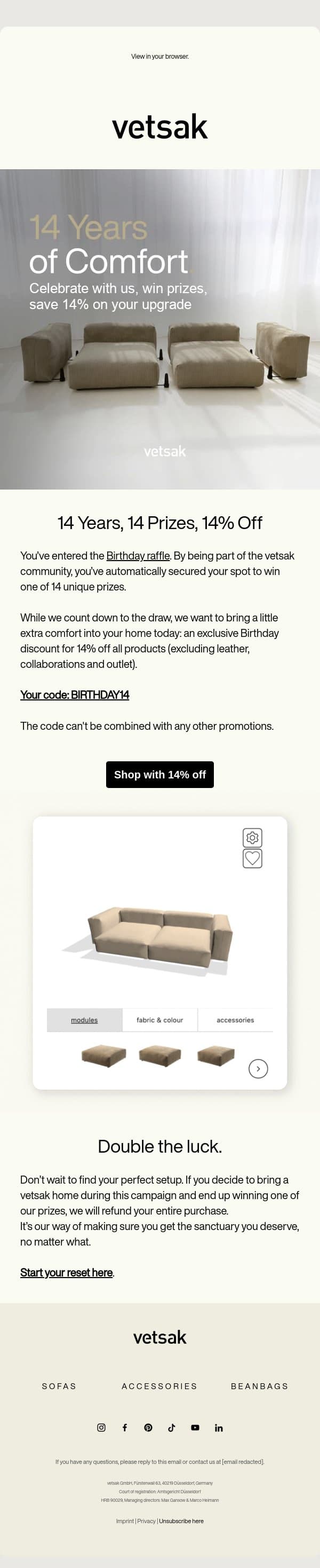 14 years of comfort email from Vetsak screenshot