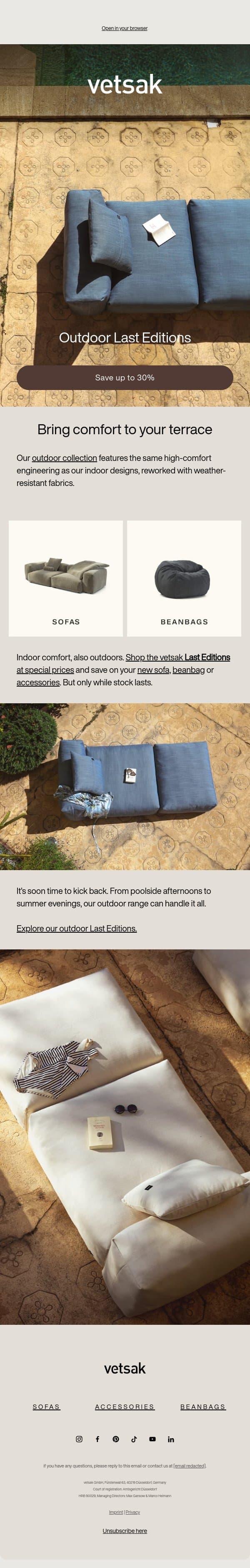 Bring comfort to your terrace email from Vetsak screenshot