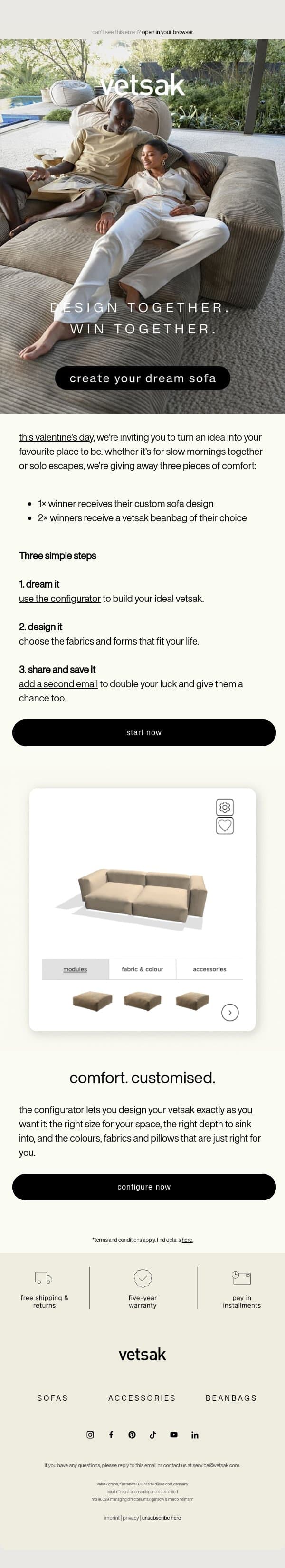 design together. win together. email from Vetsak screenshot