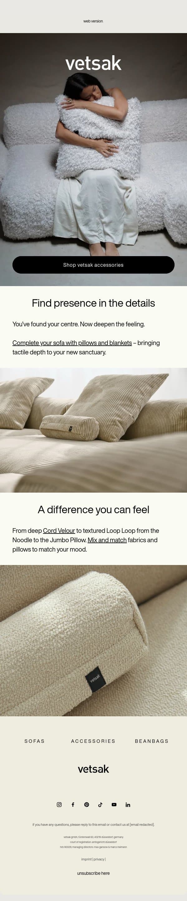 The secret to deeper comfort ☁️ email from Vetsak screenshot