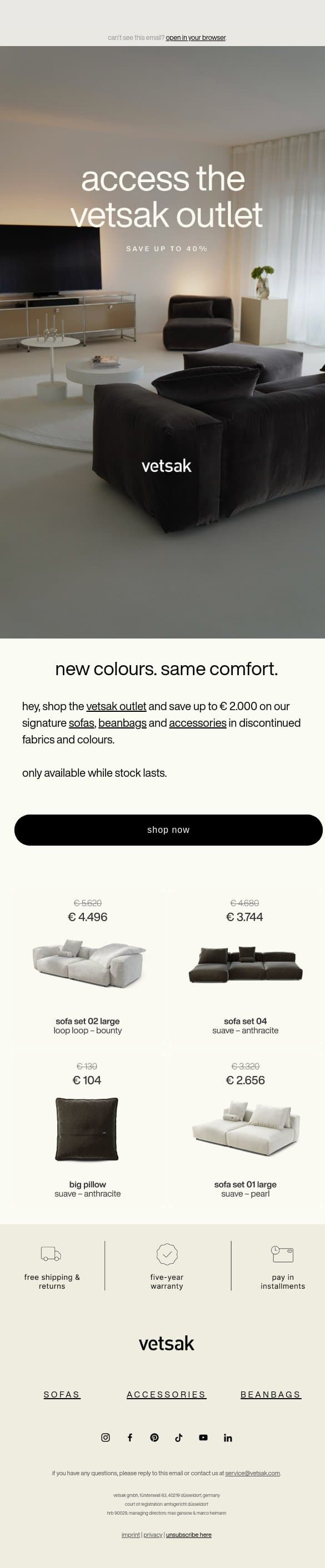 access the exclusive vetsak outlet. email from Vetsak screenshot