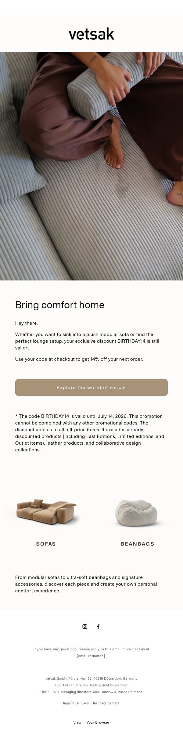 Don’t miss out on your exclusive discount. email from Vetsak screenshot