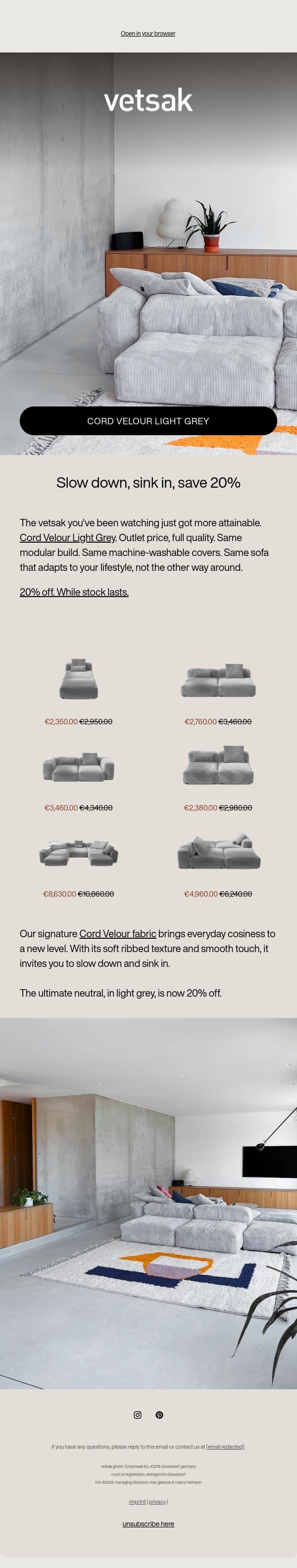 Slow down, sink in, save. email from Vetsak screenshot