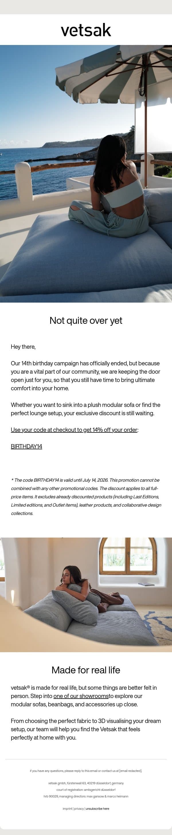 A little more time for comfort. email from Vetsak screenshot