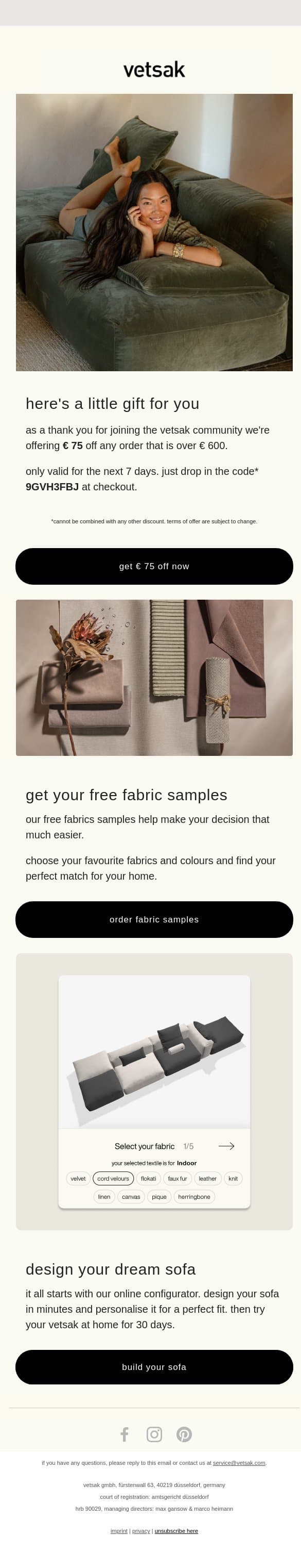 welcome to the world of comfort! here's. a little gift email from Vetsak screenshot