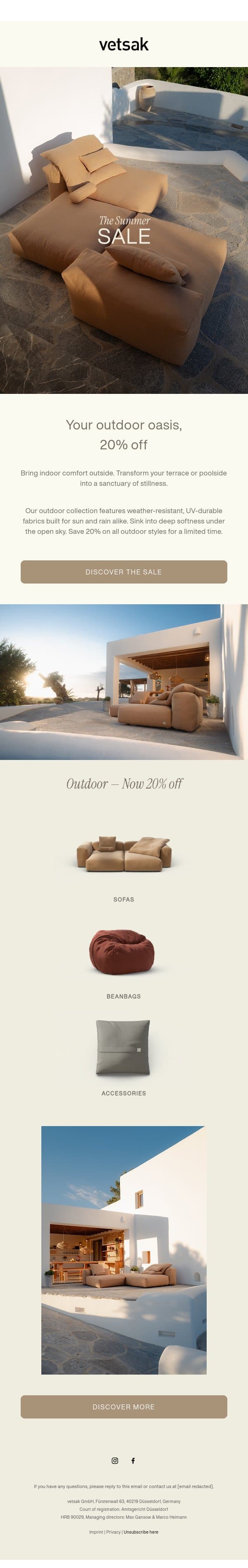 20% off reimagined outdoors. email from Vetsak screenshot