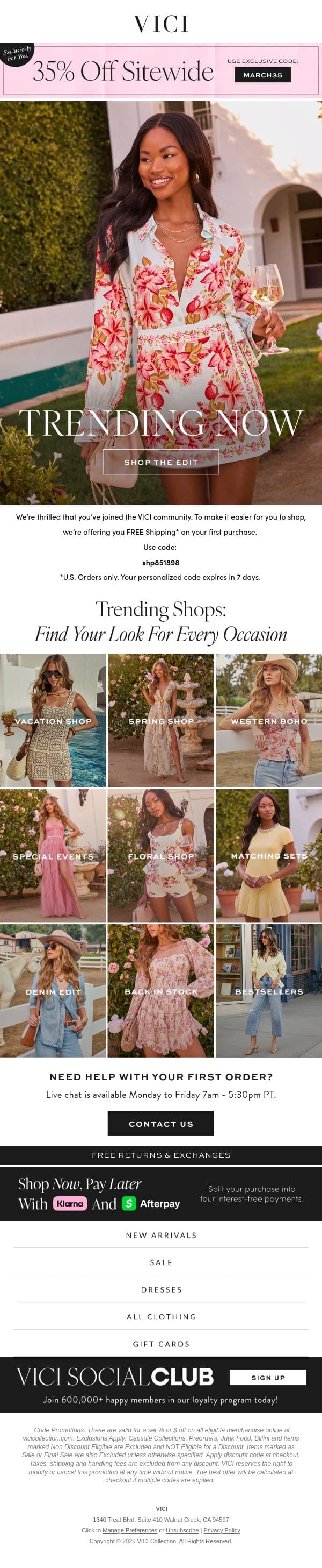Check Us Out With FREE shipping + 35% Off Sitewide email from Vici screenshot