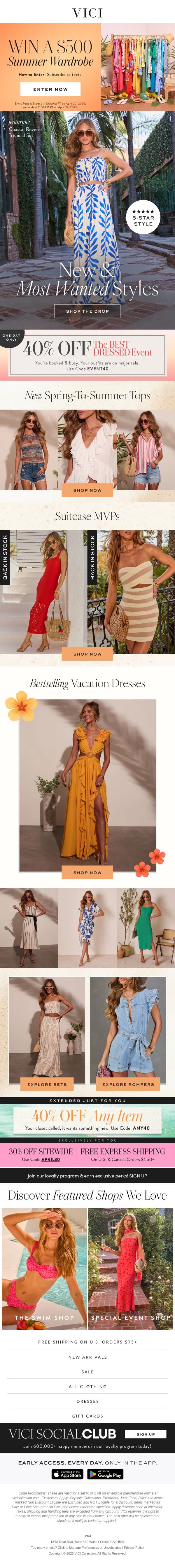 NEW & Most Wanted Styles Inside 💃 40% Off The Best Dressed Event email from Vici screenshot