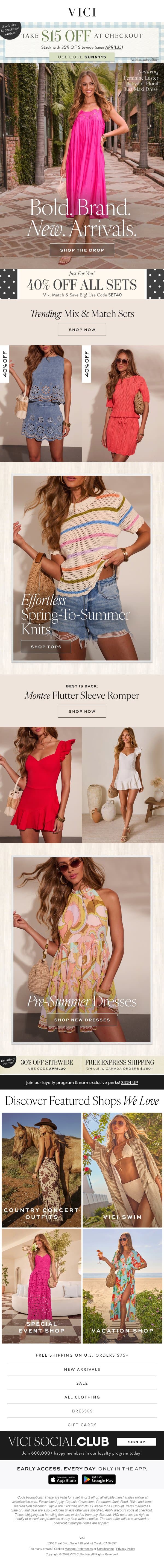 OMG THESE NEW ARRIVALS 😍 Exclusive 40% Off All Sets email from Vici screenshot