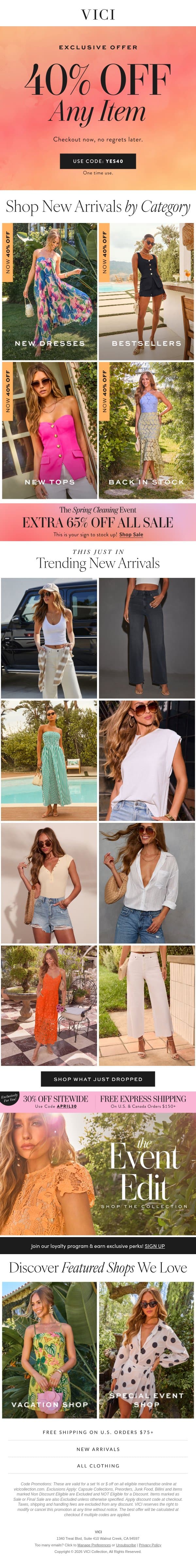 ALERT: Extra 65% Off Sale & Exclusive 40% off Any Item Today Only email from Vici screenshot
