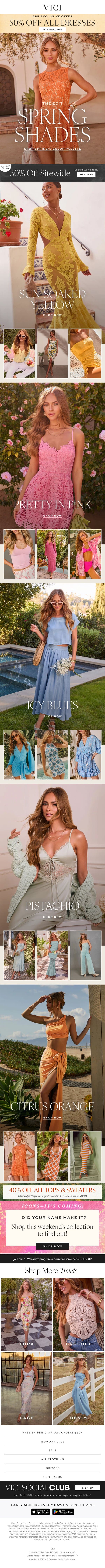Final Hours: 50% Off All Dresses In The App & 40% off Tops Ends Tonight email from Vici screenshot