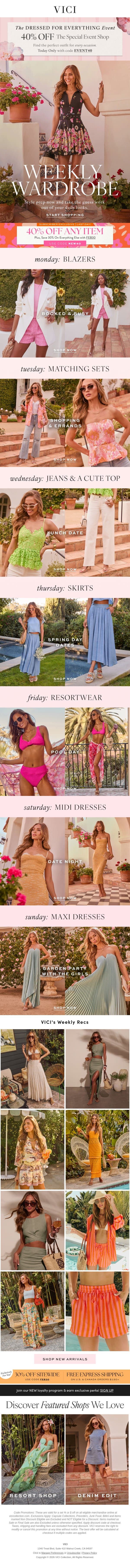 Exclusive 40% Off Any Item Ends Tonight + The Dressed For Everything Event email from Vici screenshot