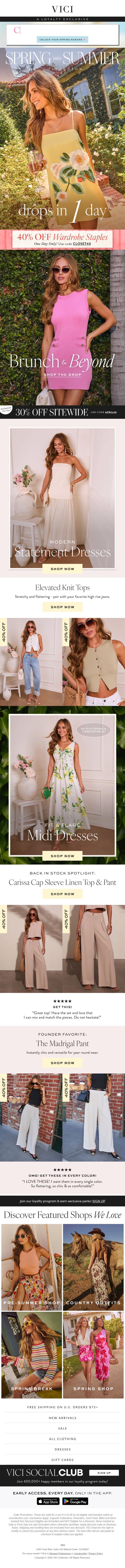 Friday Drop: Looks For Brunch & Beyond + 40% Off Wardrobe Staples email from Vici screenshot