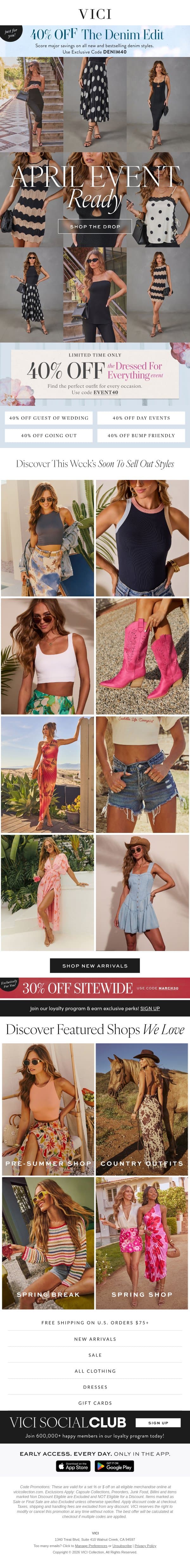 New Drop! The April Event Ready Edit 💫 40% OFF The Dressed For Everything Event email from Vici screenshot