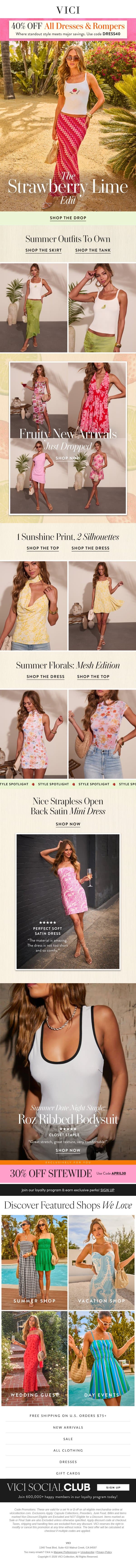 Your Daily Dose 🍓 The Strawberry Lime Edit + 40% Off All Dresses & Rompers email from Vici screenshot