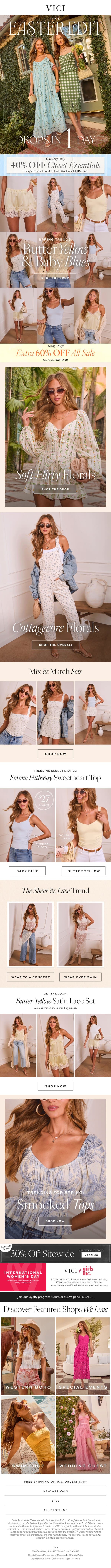Introducing Butter Yellow, Lace & Soft Florals + 40% Off Closet Staples email from Vici screenshot