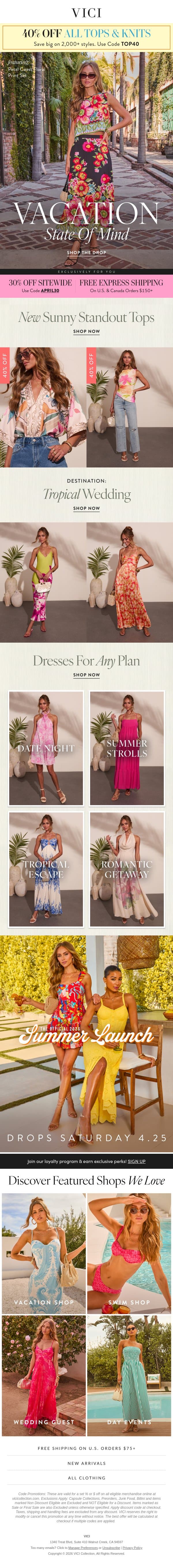 Your Daily Dose: New Resort Looks + 40% Off All Tops & Knits email from Vici screenshot