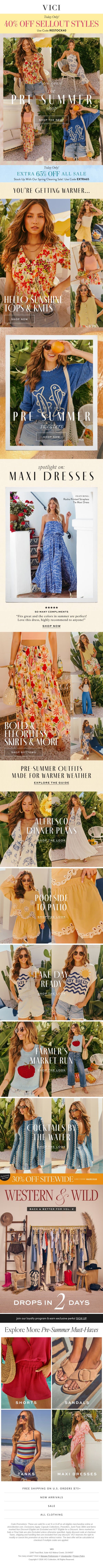 NEW ☀️ The Pre-Summer Shop + 40% Off Sellout Styles Today Only! email from Vici screenshot