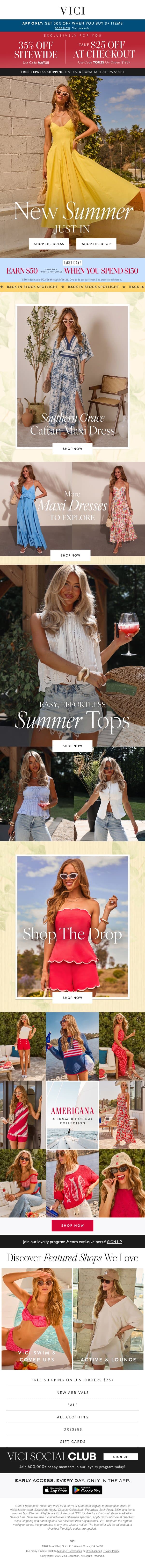 Yellow Dresses, Maxis & More Just Dropped + 35% Off Sitewide Exclusive email from Vici screenshot