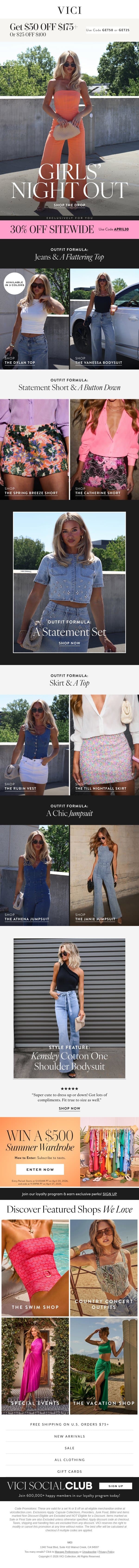 Just Dropped! New Looks For Girls' Night + FREE $50 Today! email from Vici screenshot