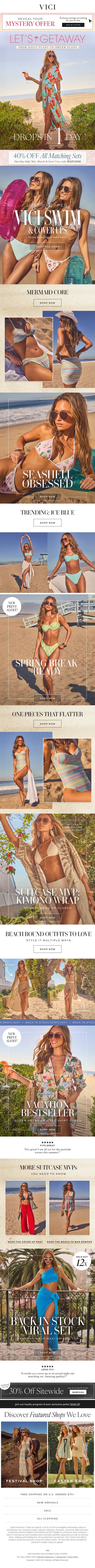 Just In: VICI SWIM & Cover Ups Drop Just Dropped 👙 40% Off Matching Sets Today email from Vici screenshot
