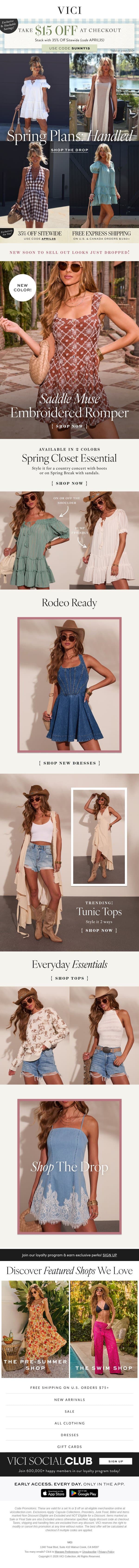 Just In! Rodeo Ready Looks + FREE $15 Off Your Order Expires Tonight email from Vici screenshot