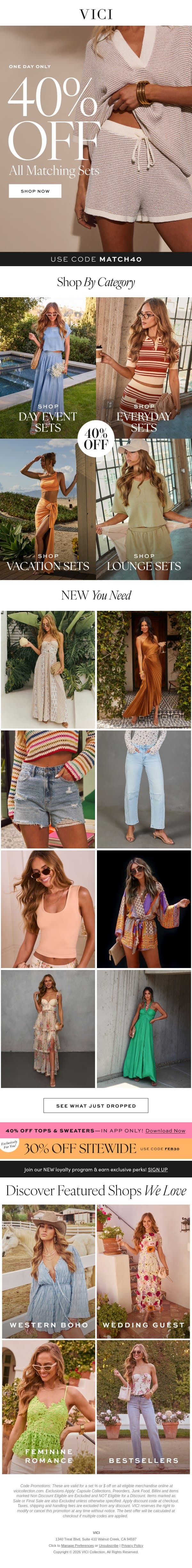Match Made in Style—40% Off Sets Ends In Hours email from Vici screenshot