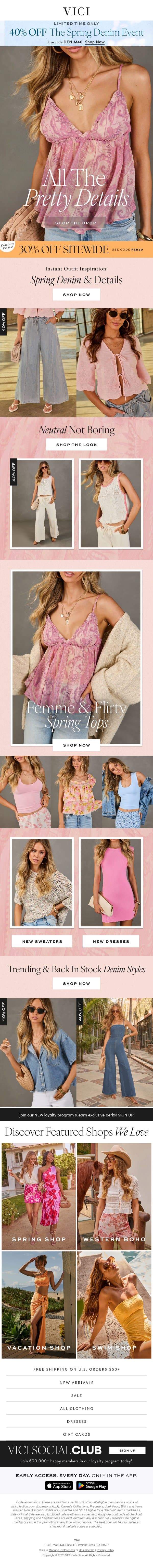 New Everyday Pretty Styles Just Dropped + The Spring Denim Event Starts Now email from Vici screenshot