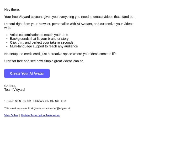 We want you to try it before you buy it, email from Vidyard screenshot