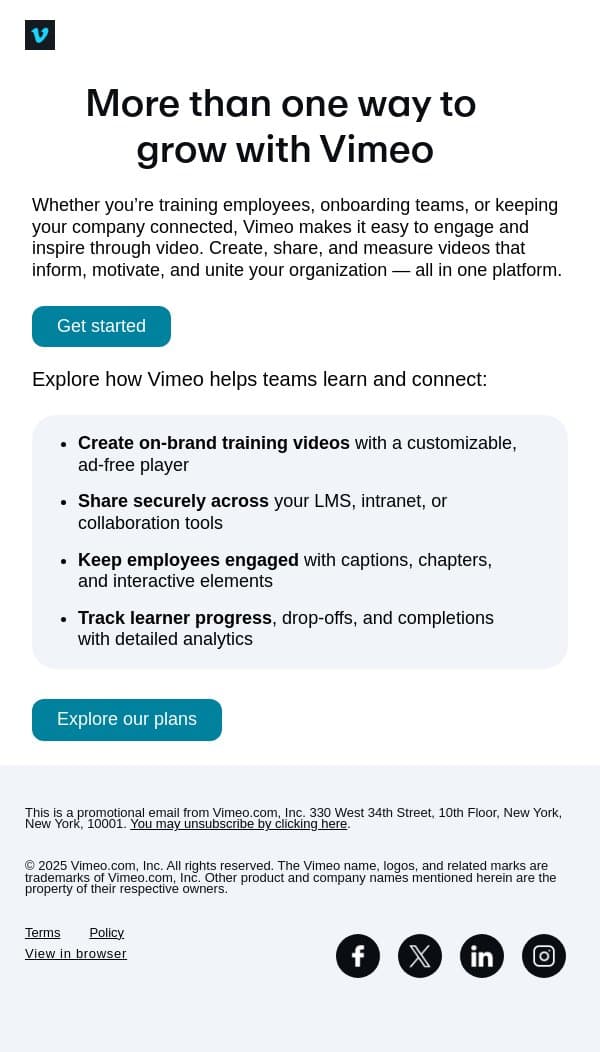 🎓 Not ready for Enterprise? Keep your teams learning with Vimeo email from Vimeo screenshot
