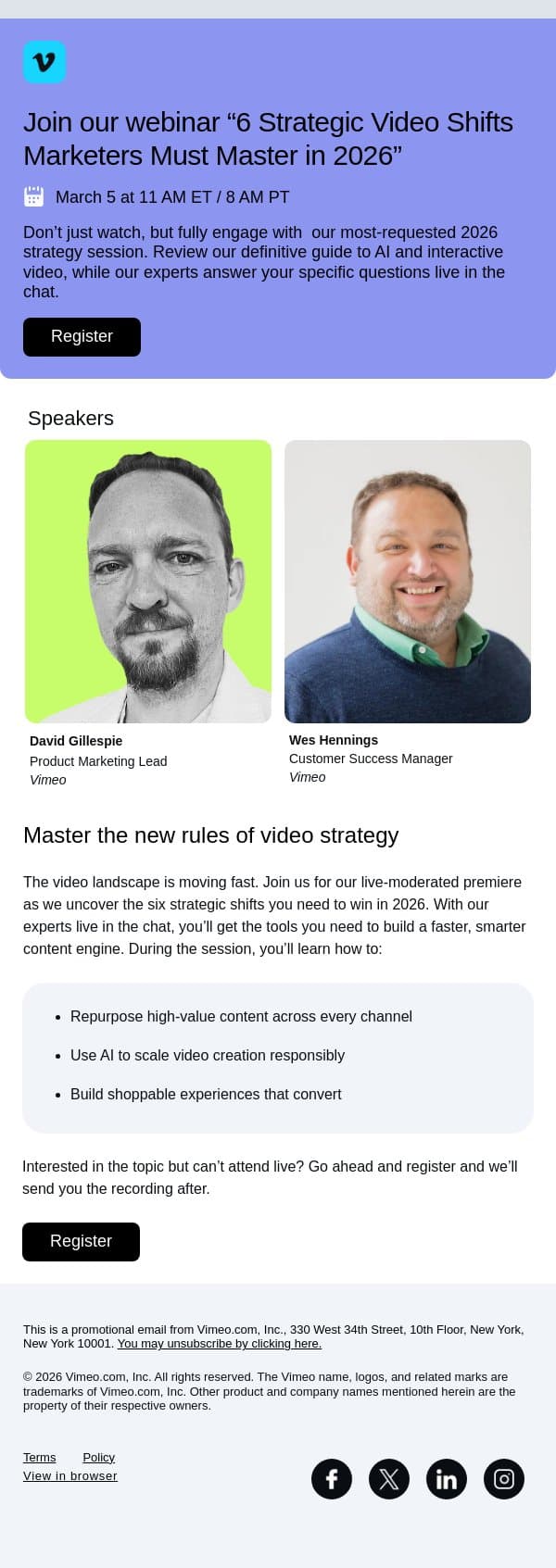Replay? No. Interactive premiere? Yes. email from Vimeo screenshot