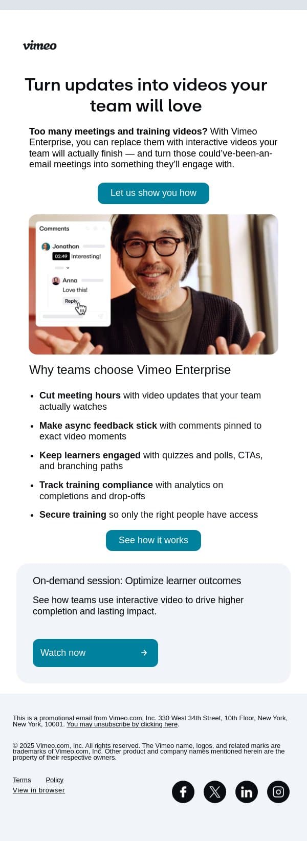 This meeting could’ve been a video email from Vimeo screenshot