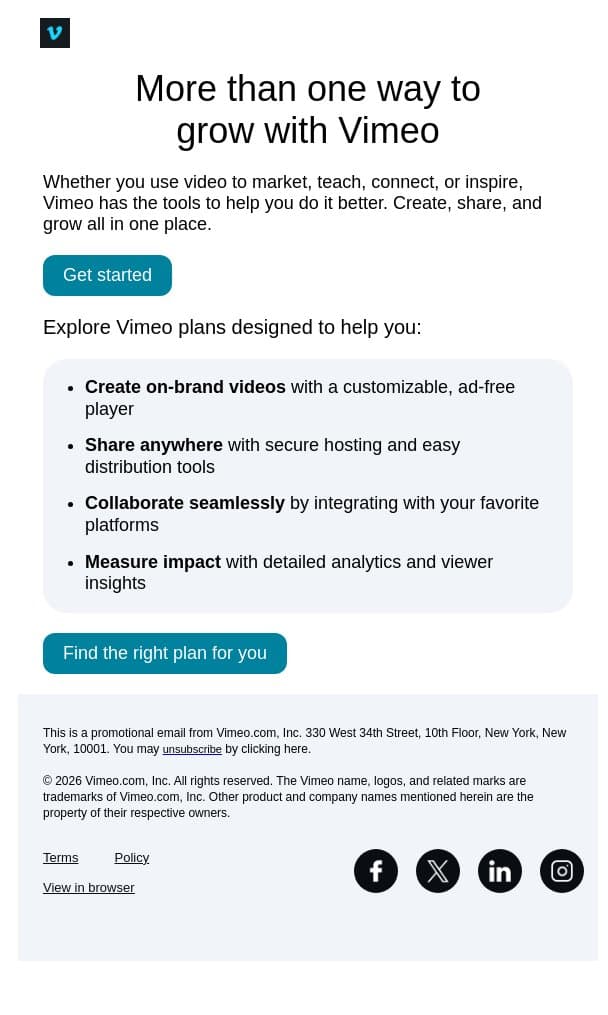 More Ways to Grow with Vimeo email from Vimeo screenshot