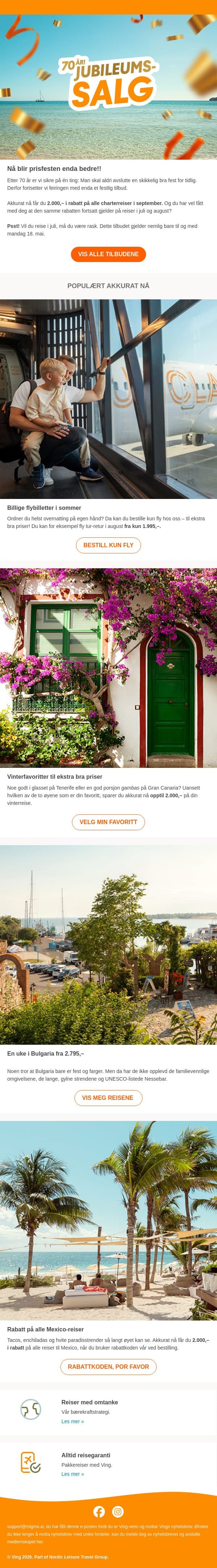 Nytt jubileumstilbud: 2.000,– i rabatt i september 🎉 email from Ving screenshot