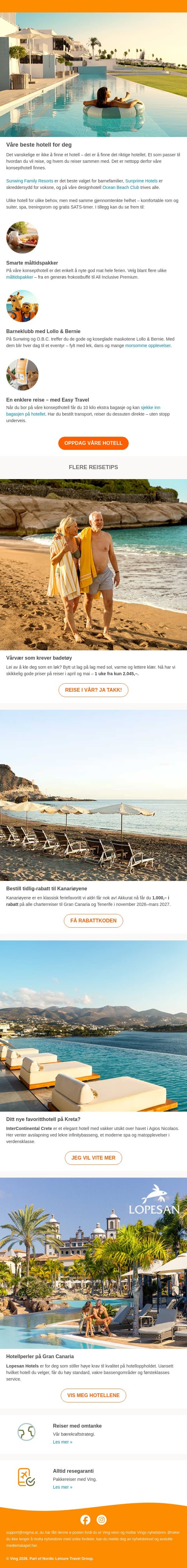 Ikke alle hotell passer for alle... email from Ving screenshot