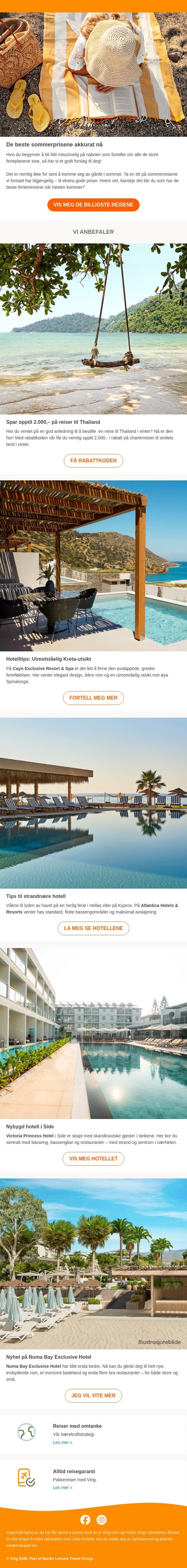 Sommerens beste priser? Ja takk 😎 email from Ving screenshot