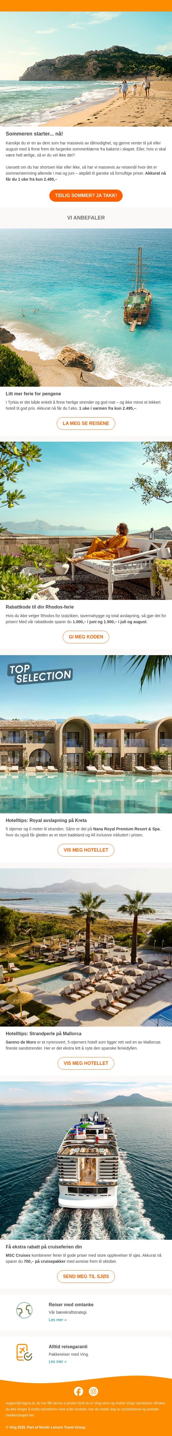 Tidlig sommer fra kun 2.495,- 😍 email from Ving screenshot