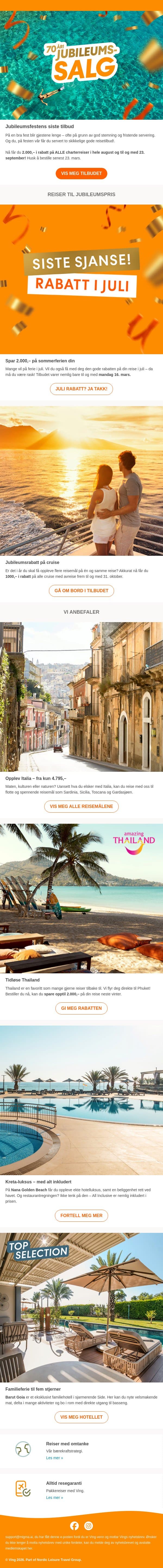 🎉 Vårt siste jubileumstilbud får du her 🎉 email from Ving screenshot