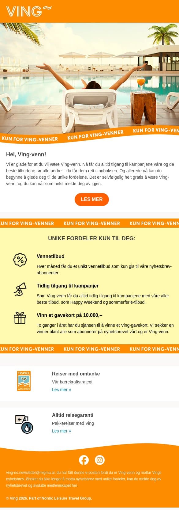 Hei, Ving-venn! Velkommen til en verden av reisefordeler 🌍 email from Ving screenshot