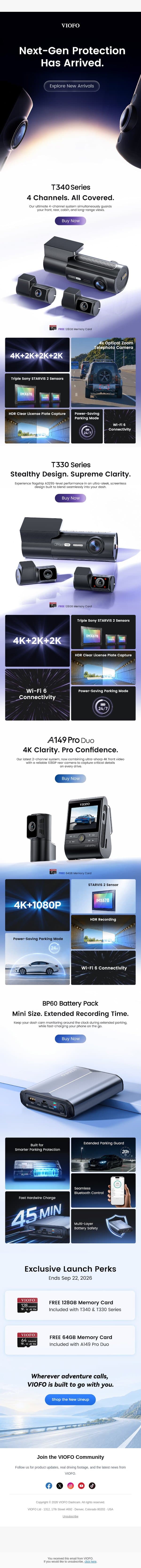 VIOFO New Arrivals: Next-Gen 4-Channel Dash Cam & More! email from Viofo screenshot