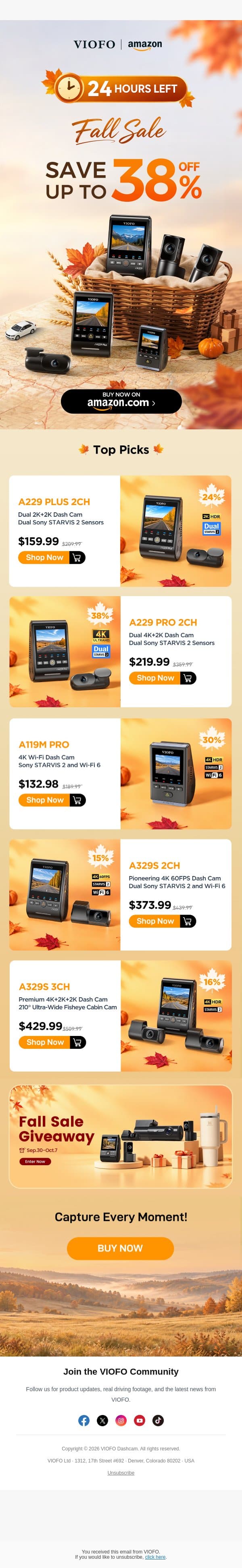 ⏰Last Call: Fall Sale Deals End in 24 Hours email from Viofo screenshot
