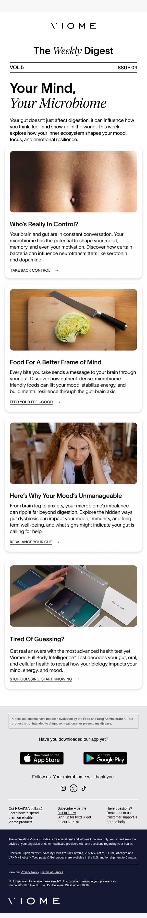 Are Your Microbiome and Mind Getting Along? 🤝 email from Viome screenshot