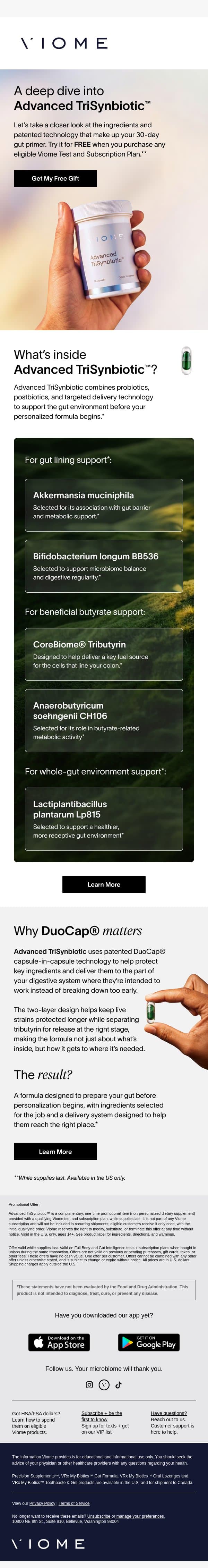 A closer look at Advanced TriSynbiotic™ email from Viome screenshot