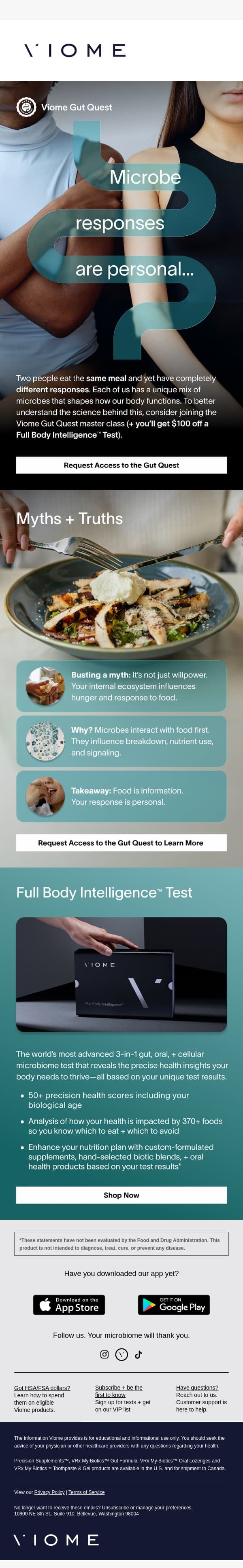 Microbes + food: Everyone has a personal response email from Viome screenshot