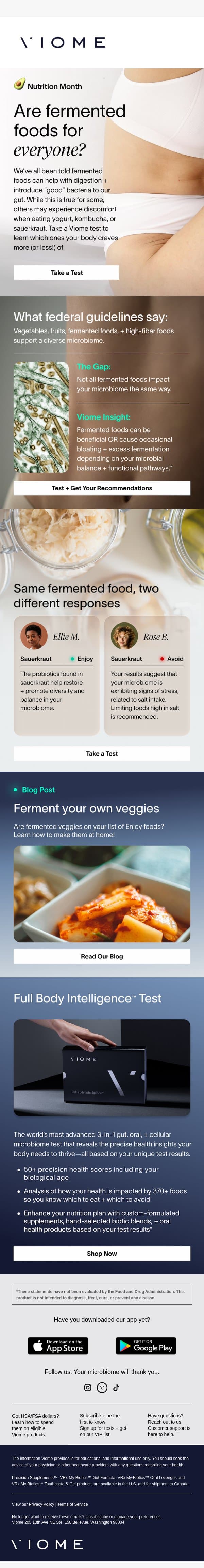 Which fermented foods should YOU be eating? 🥬 email from Viome screenshot