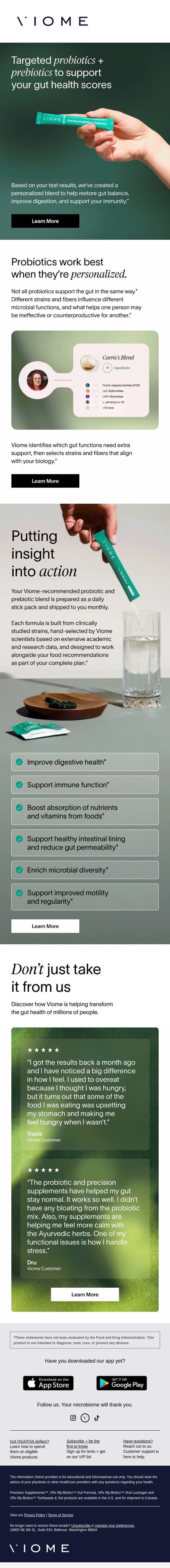 Made for YOUR microbiome email from Viome screenshot