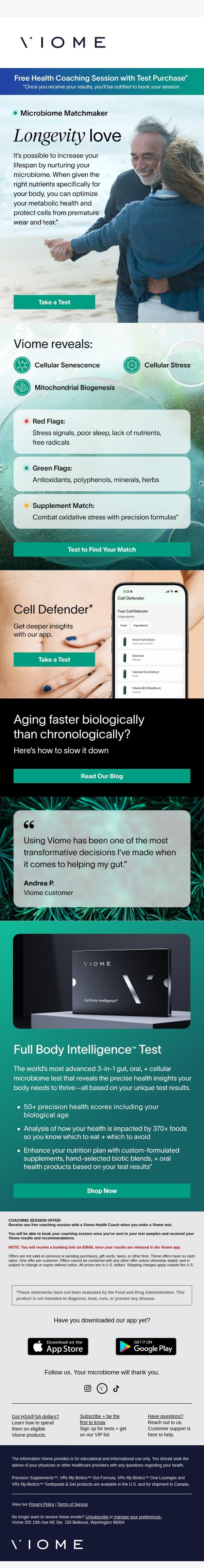 Want to increase your lifespan? email from Viome screenshot